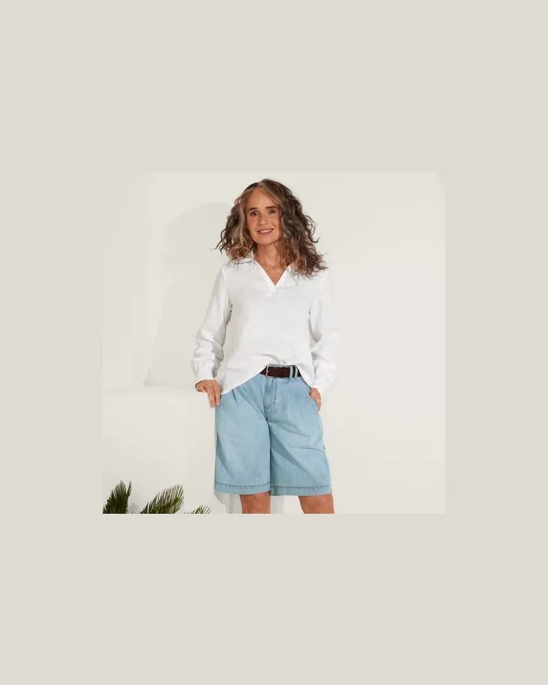 Lands' End Leichte Jeans-Bermudashorts mit Bundfalten, Damen, Größe regular, Blau, Baumwolle, by Blau