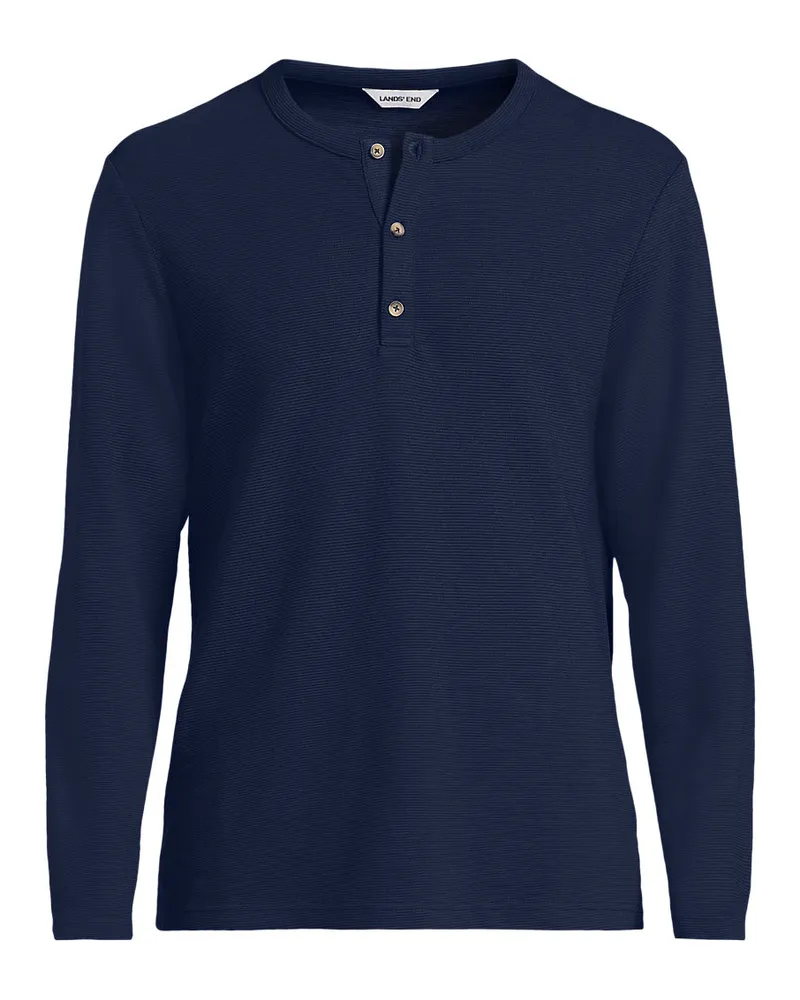 Lands' End Ottoman-Henleyshirt mit langen Ärmeln, Herren, Größe regular, Blau, Baumwolle/Polyester/Baumwoll-Mischung, by Blau
