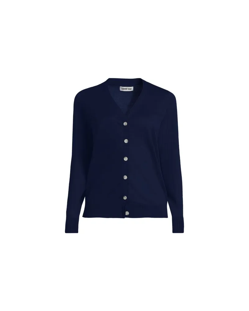 Lands' End Feinstrick-Baumwollcardigan mit unterlegtem Ausschnitt, Damen, Größe plus, Blau, Baumwolle, by Blau