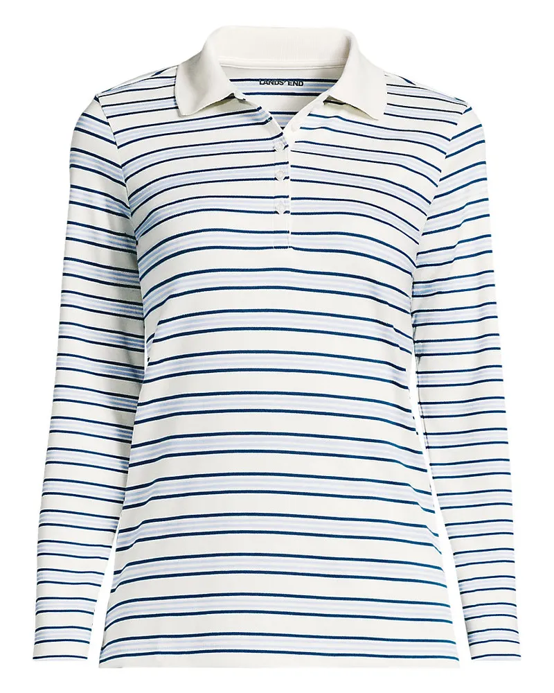Lands' End Supima-Poloshirt mit langen Ärmeln, Damen, Größe regular, Weiß, Baumwolle, by Weiß