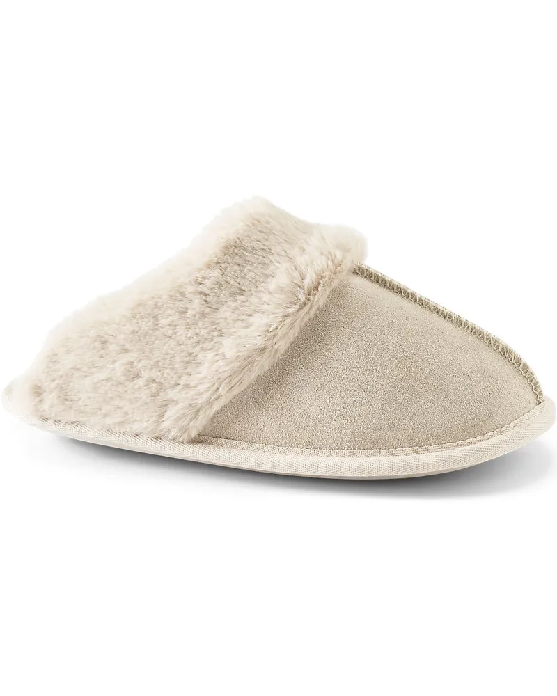 Lands' End Veloursleder-Pantoffeln, Damen, Größe regular, Weiß, Polyester, by Weiß