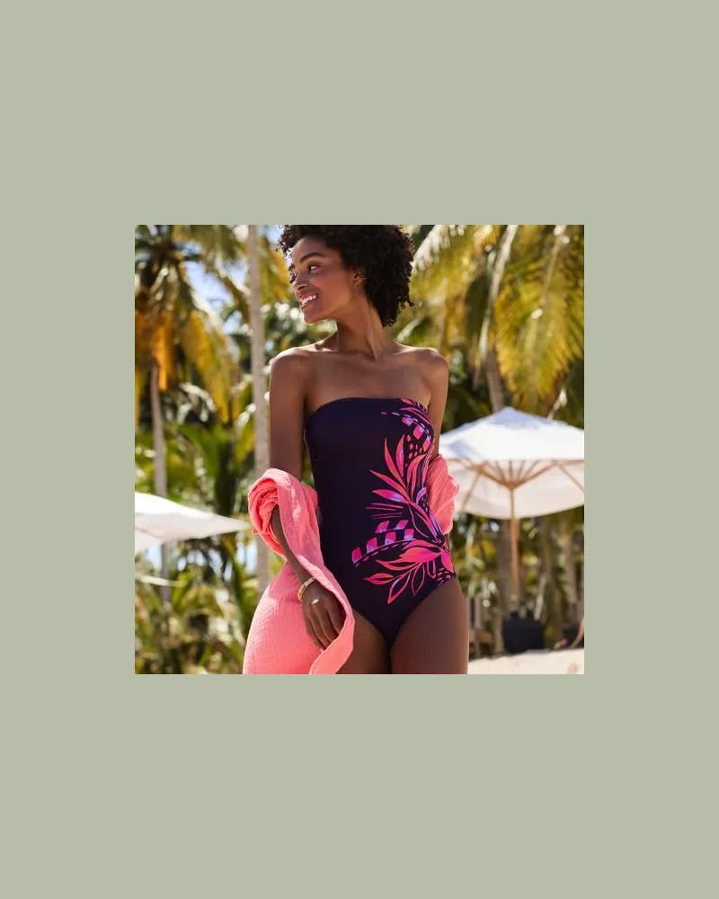 Lands' End Bandeau-Badeanzug mit Bänder-Detail und hohem Beinausschnitt, Damen, Größe regular, Lila, by Lila