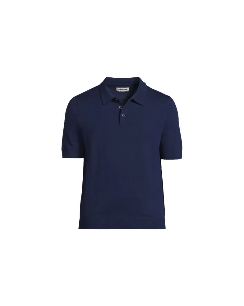 Lands' End Kurzärmeliger Merino-Polopullover, Herren, Größe:60 regular, Blau, by Blau
