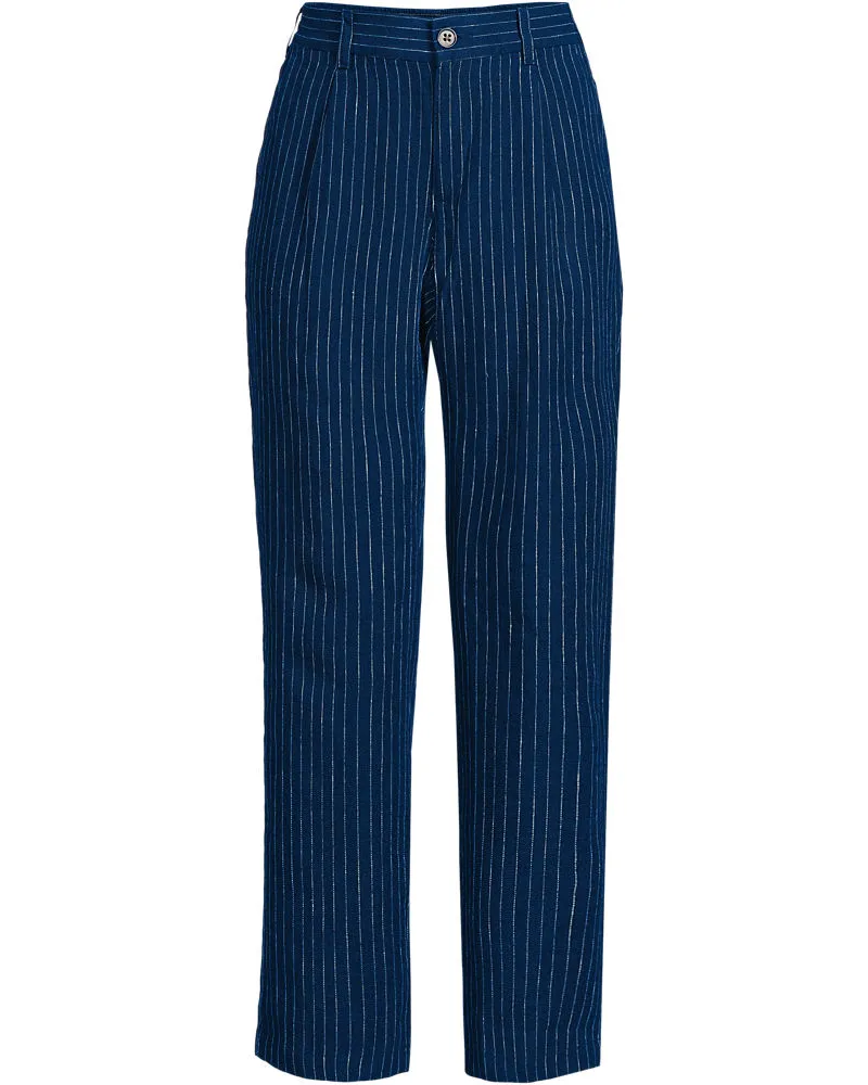 Lands' End Knöchellange Leinen-Anzughose, Damen, Größe regular, Blau, Leinen, by Blau