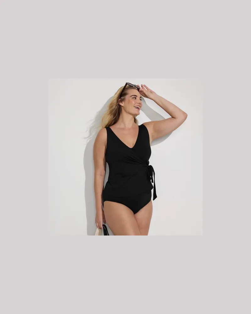 Lands' End Tankini-Top mit seitlichem Bindeband, Damen, Größe plus, Schwarz, Elasthan/Polyester-Mischung/Nylon-Mischung, by Schwarz