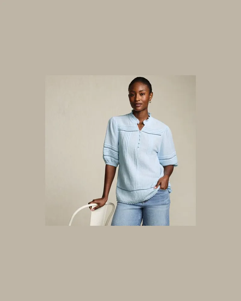 Lands' End Musselin-Bluse mit Leiterborte, Damen, Größe:40-42 regular, Blau, Baumwolle, by Blau