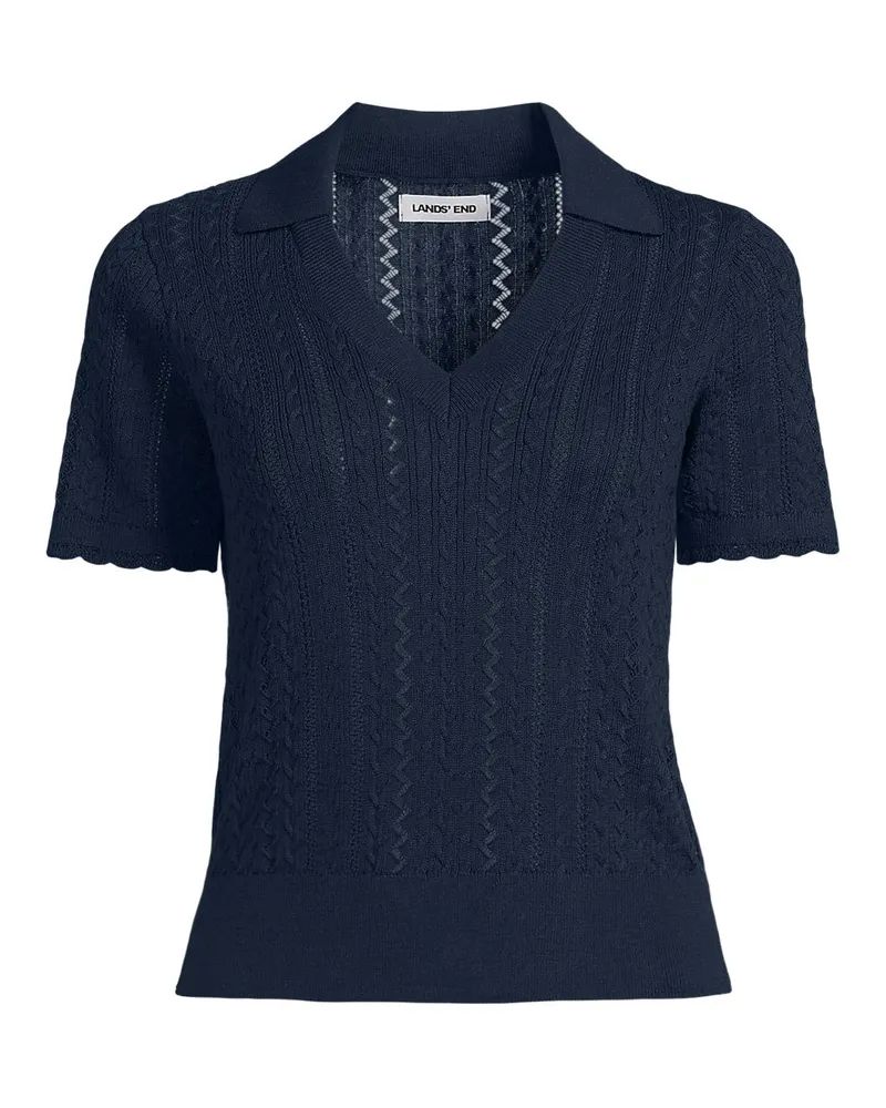Lands' End Ajour-Polopullover aus Baumwolle, Damen, Größe plus, Blau, Baumwolle, by Blau