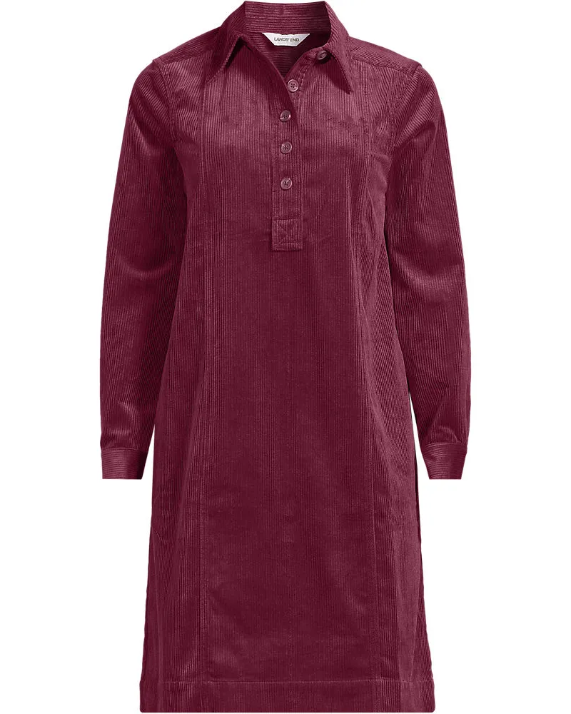 Lands' End Feincord-Hemdblusenkleid in A-Linie, Damen, Größe petite, Rot, Baumwolle, by Rot