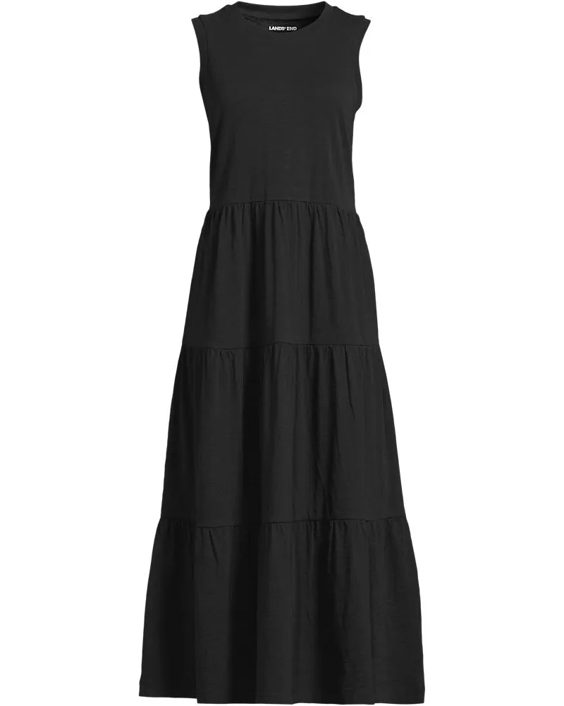 Lands' End Flammgarn-Maxikleid aus reiner Baumwolle, Damen, Größe regular, Schwarz, Baumwolle, by Schwarz