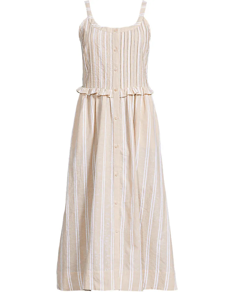 Lands' End Soft Ease Midikleid mit Biesen aus Leinenmix, Damen, Größe regular, Weiß, Baumwolle/Leinen, by Weiß