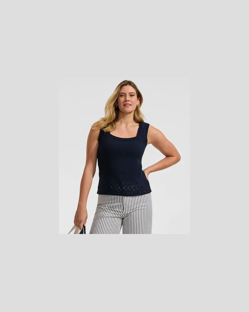 Lands' End Feinstrick-Top mit Ajourdetails, Damen, Größe regular, Blau, Baumwoll-Mischung/Polyester-Mischung, by Blau