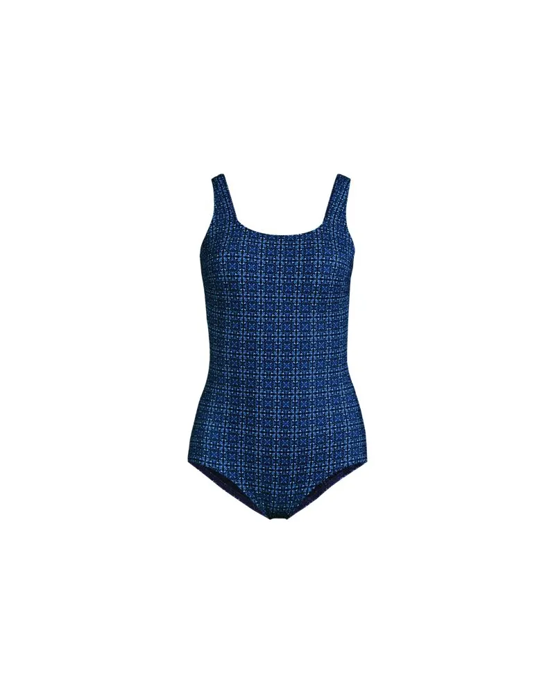 Lands' End Gemusterter Komfort-Badeanzug CHLORRESISTENT mit Soft Cups, Damen, Größe plus, Blau, Nylon-Mischung, by Blau