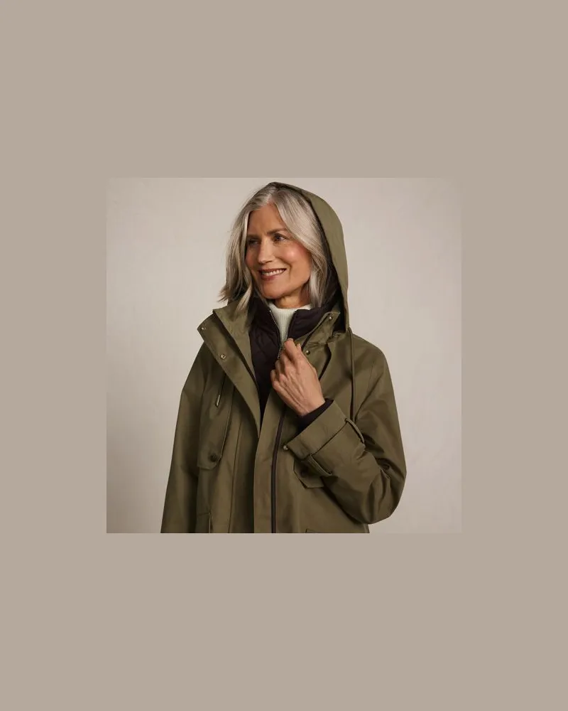 Lands' End Wasserdichter Kapuzenmantel, Damen, Größe regular, Grün, Baumwolle/Polyester/Nylon, by Grün