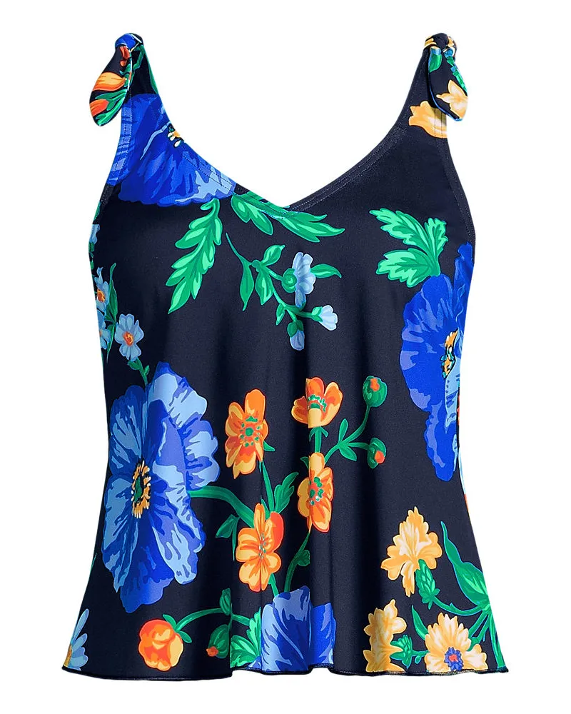 Lands' End Tankini-Top mit geknoteten Trägern und Flattersaum, Damen, Größe plus, Blau, Elasthan/Nylon-Mischung, by Blau