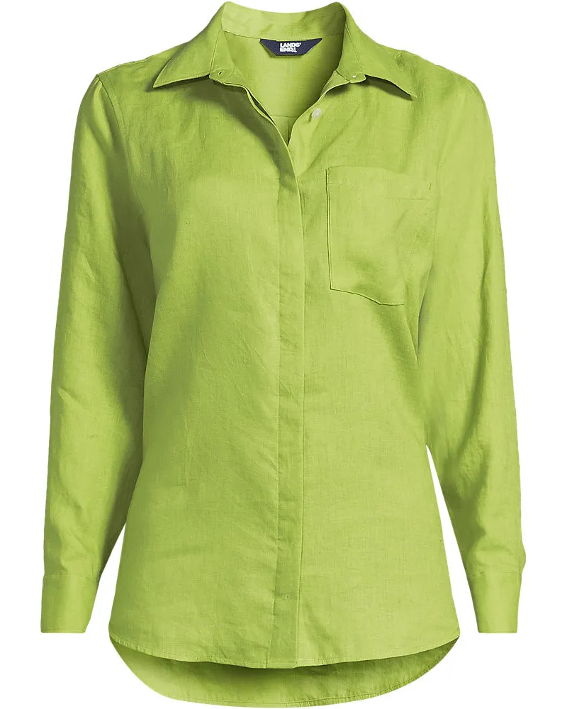 Lands' End Premium Reinleinen-Bluse, Damen, Größe plus, Grün, Leinen, by Grün
