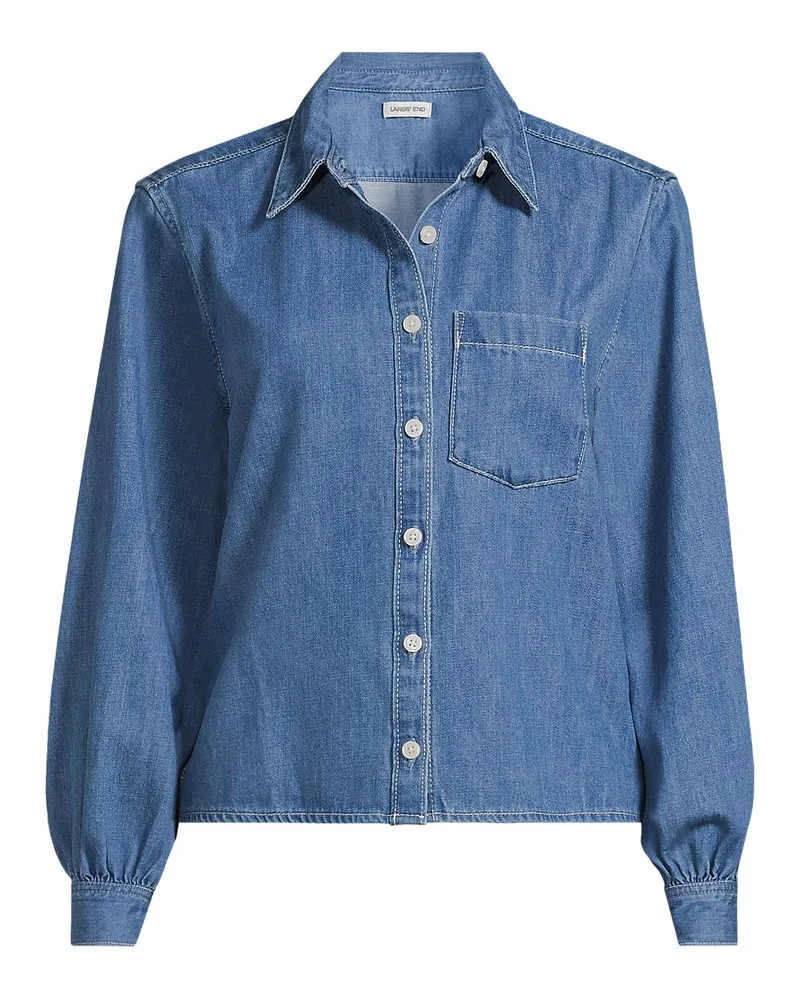 Lands' End Kurze Jeansbluse aus reiner Baumwolle, Damen, Größe regular, Blau, by Blau