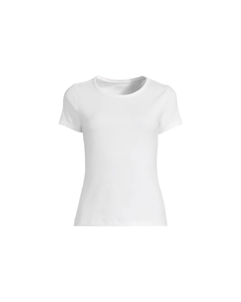 Lands' End Rippshirt mit kurzen Ärmeln, Damen, Größe regular, Weiß, Elasthan/Baumwoll-Mischung, by Weiß