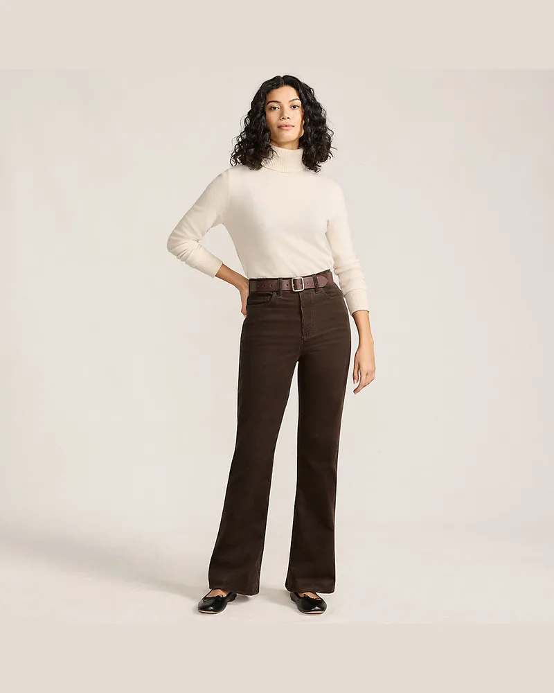 Lands' End Feincord-Schlaghose High Waist, Damen, Größe regular, Braun, Elasthan/Baumwoll-Mischung, by Braun