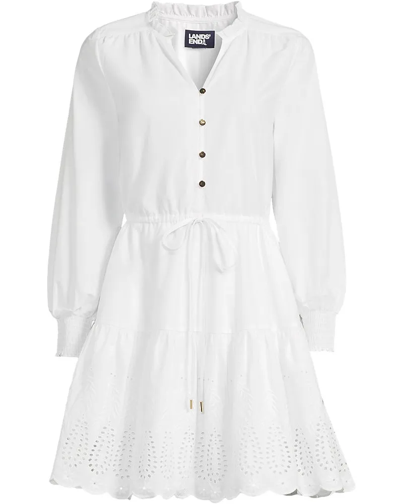 Lands' End Minikleid mit Lochstickerei, Damen, Größe plus, Weiß, Baumwolle, by Weiß