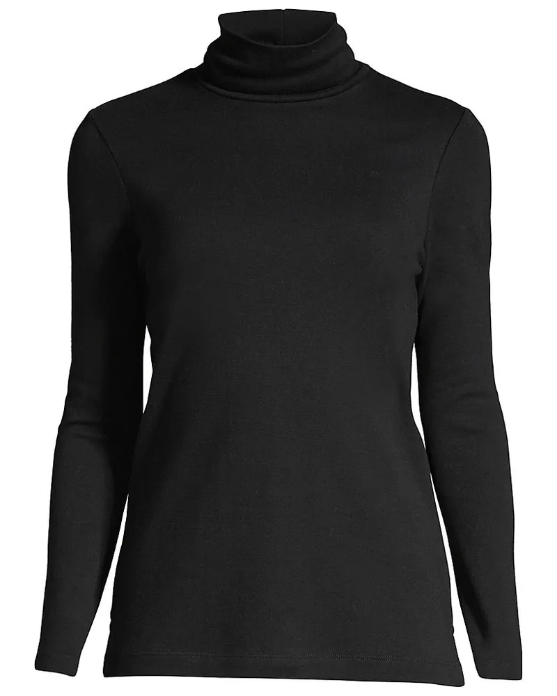 Lands' End Rollkragenshirt aus Supima, Damen, Größe petite, Schwarz, Baumwolle, by Schwarz