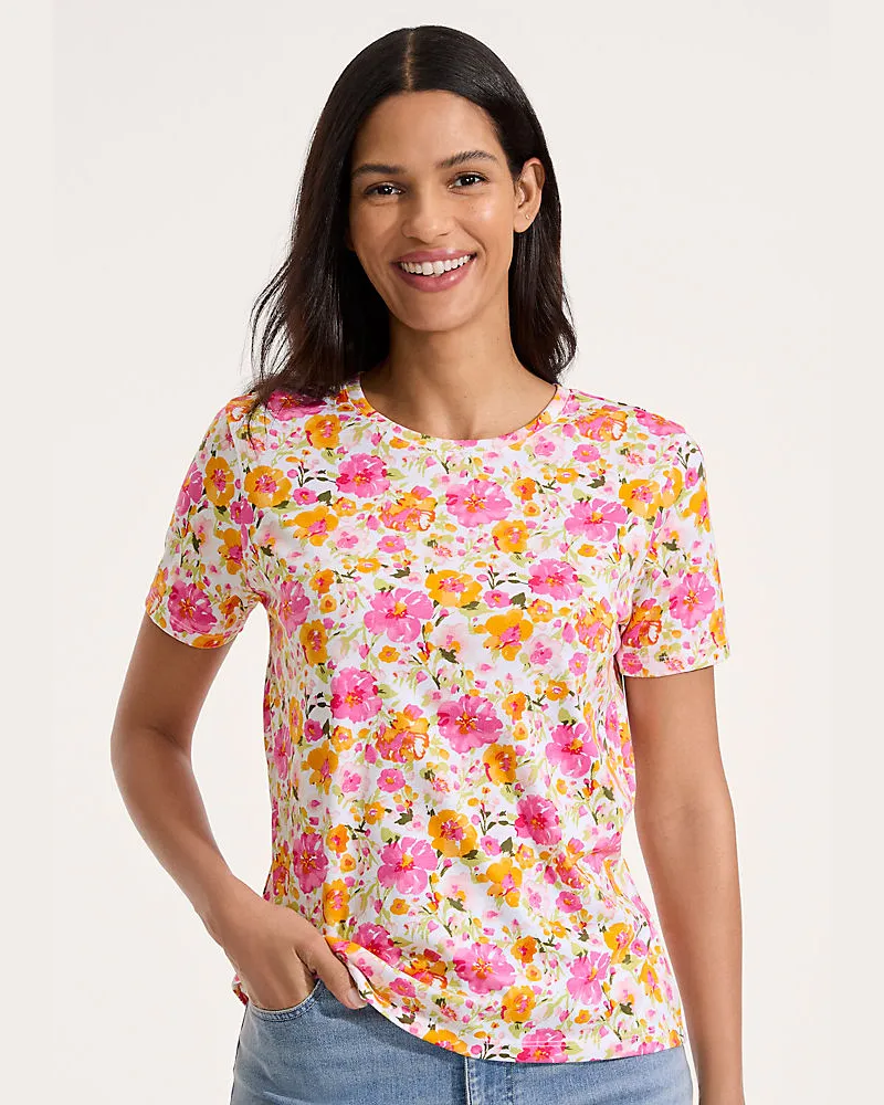 Lands' End Supima Kurzarm-Shirt mit rundem Ausschnitt, Damen, GrÃ¶ÃŸe regular, WeiÃŸ, Baumwolle, by Weiãÿ