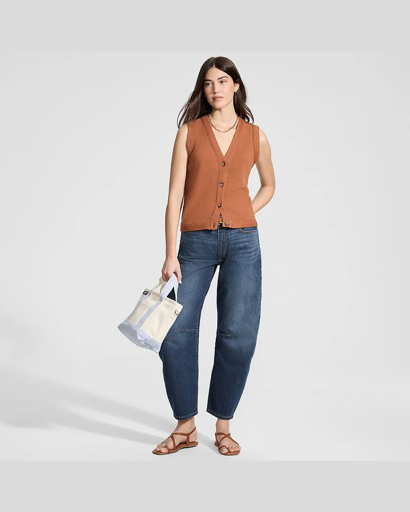 Lands' End Soft Denim Relaxte Barrel-Jeans Mid Waist, Damen, Größe:34 regular, Blau, by Blau