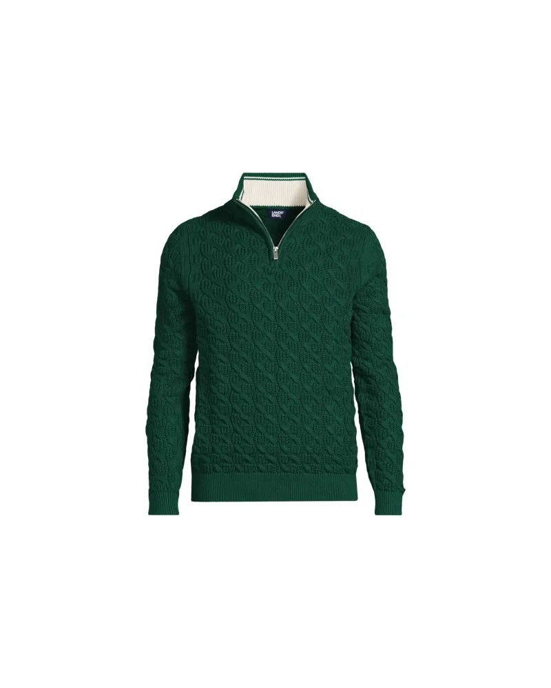 Lands' End Drifter Pullover mit Struktur und halbem Reißverschluss, Herren, Größe:44-46 regular, Grün, Baumwolle, by Grün