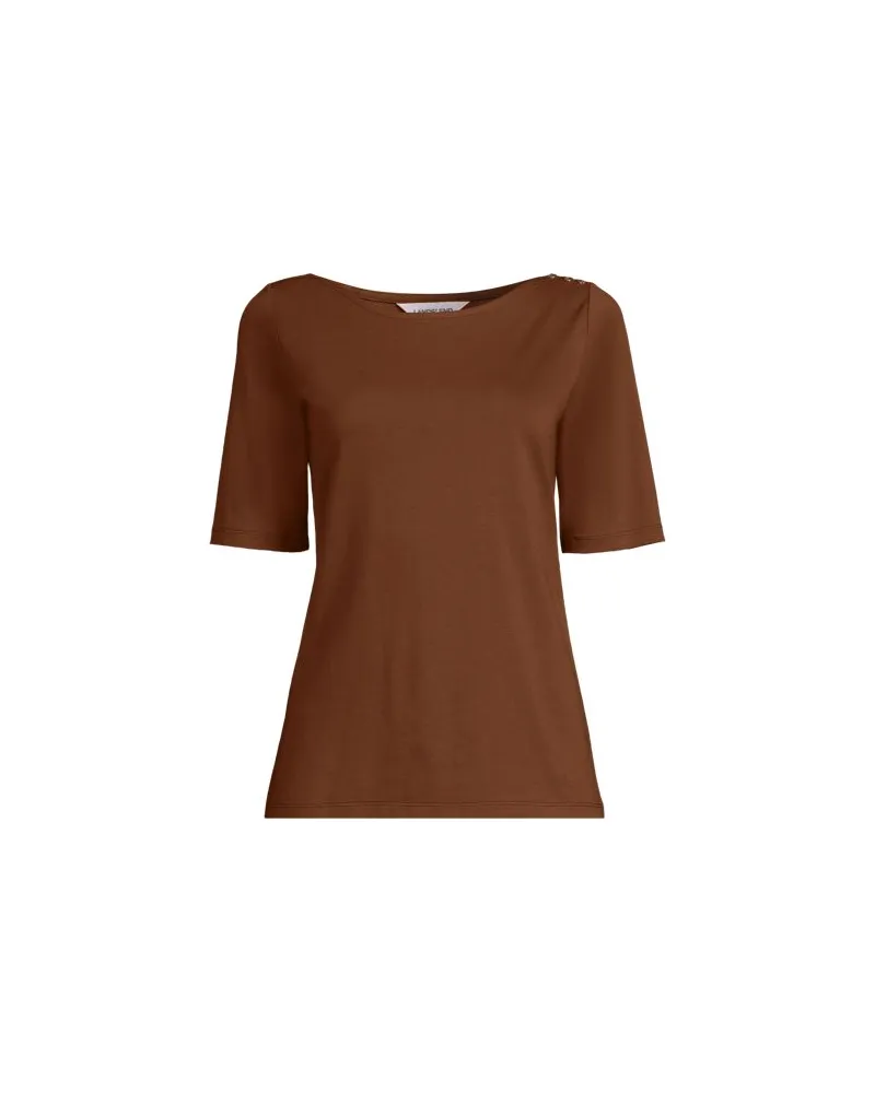 Lands' End Supima® T-Shirt mit U-Boot-Ausschnitt und geknöpfter Schulter, Damen, Größe petite, Orange, Baumwolle, by Orange