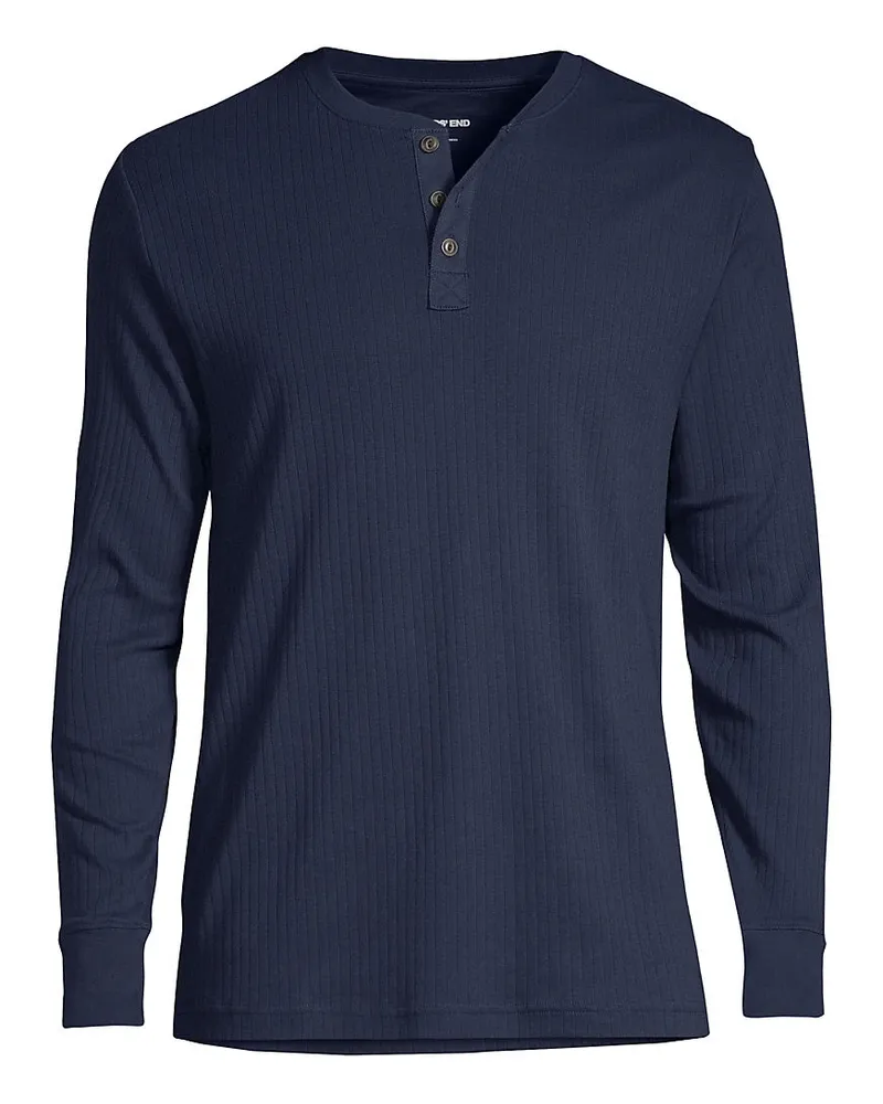 Lands' End Henley-Schlafshirt, Herren, Größe regular, Blau, Baumwolle, by Blau