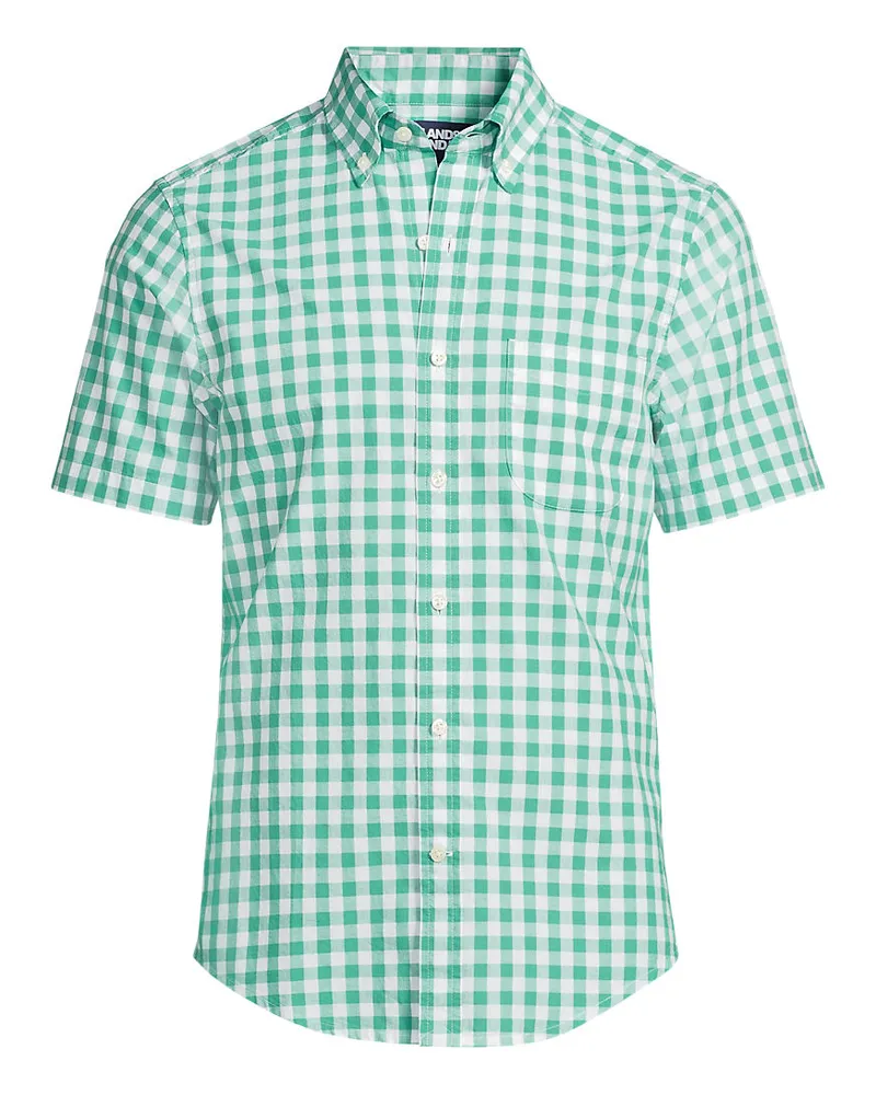 Lands' End Gemustertes Popelin-Kurzarmhemd, Classic Fit, Herren, Größe regular, Grün, Baumwolle, by Grün