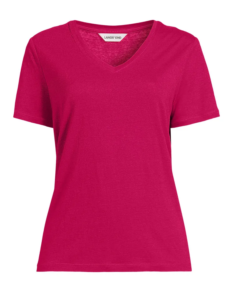 Lands' End Soft Flow Shirt aus Leinenmix mit V-Ausschnitt, Damen, Größe regular, Pink, Leinen/Baumwolle Modal, by Pink