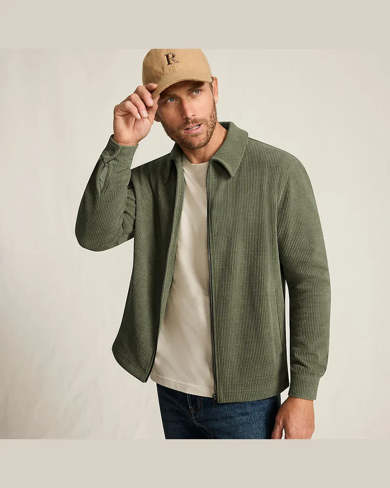 Lands' End Stretchcord-Hemdjacke, Herren, Größe regular, Grün, Polyester/Polyester-Mischung, by Grün