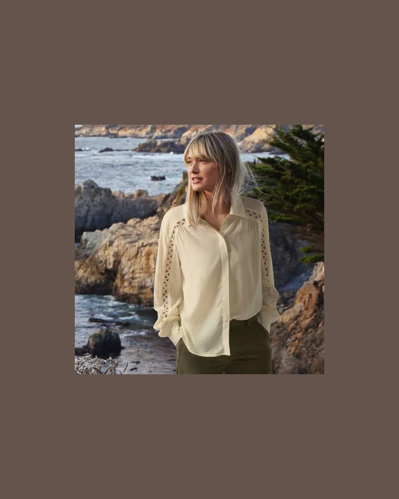 Lands' End Geraffte Bluse aus Voile mit Spitzeneinsätzen, Damen, Größe regular, Beige, Baumwoll-Mischung/Viskose-Mischung, by Beige