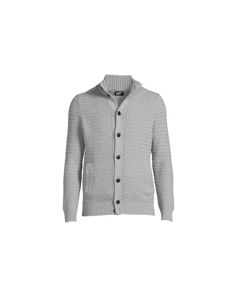Lands' End Korbstrick-Cardigan Drifter mit Stehkragen, Herren, Größe:44-46 regular, Grau, Baumwolle, by Grau