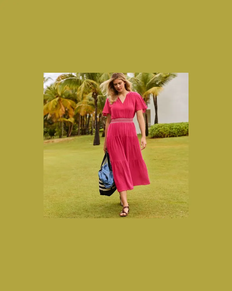 Lands' End Stufen-Maxikleid aus Musselin, Damen, Größe:40-42 regular, Pink, Baumwolle, by Pink