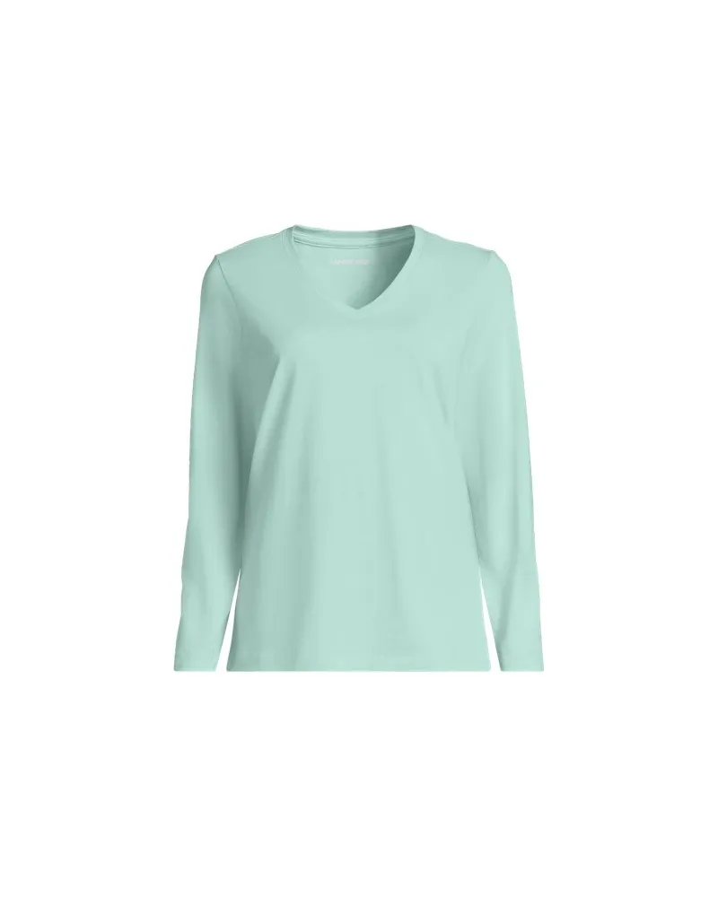 Lands' End Supima® Langarm-Shirt mit V-Ausschnitt, Damen, Größe regular, Blau, Baumwolle, by Blau