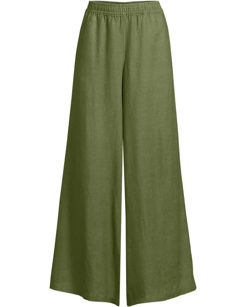 Lands' End Premium Reinleinen-Palazzohose, Damen, Größe petite, Grün, Leinen, by Grün