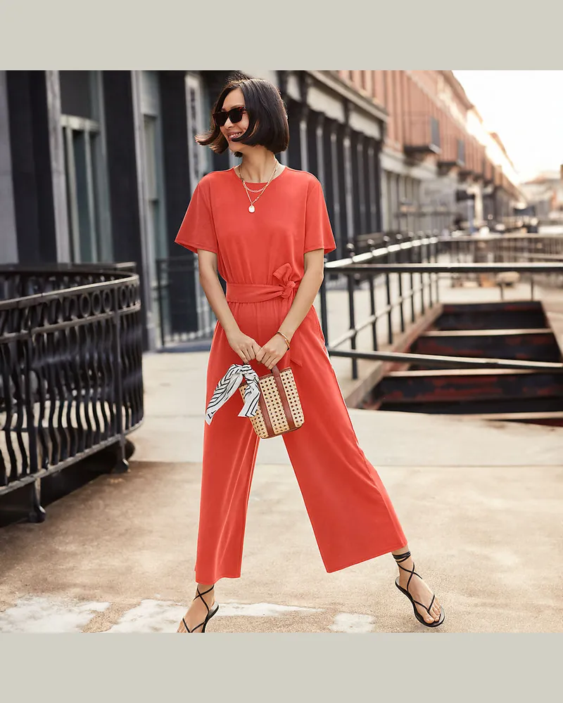 Lands' End Jersey-Jumpsuit aus Modalmix, Damen, Größe regular, Orange, Polyester-Mischung/Baumwolle Modal, by Orange