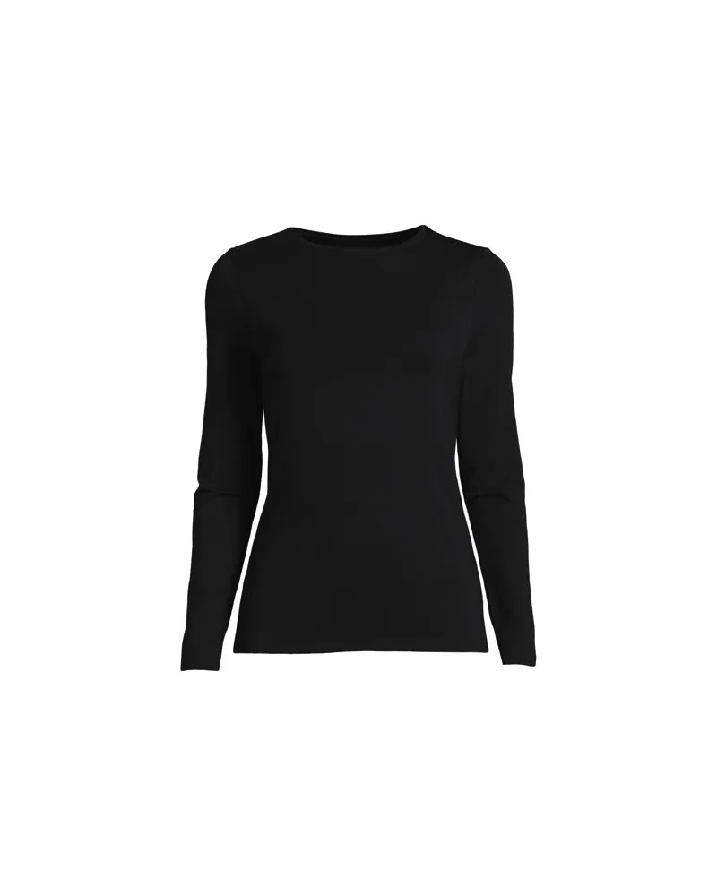 Lands' End Shirt aus Baumwolle/Modal-Mix mit Rundausschnitt, Damen, Größe:44-46 regular, Schwarz, Elasthan/Baumwolle Modal, by Schwarz