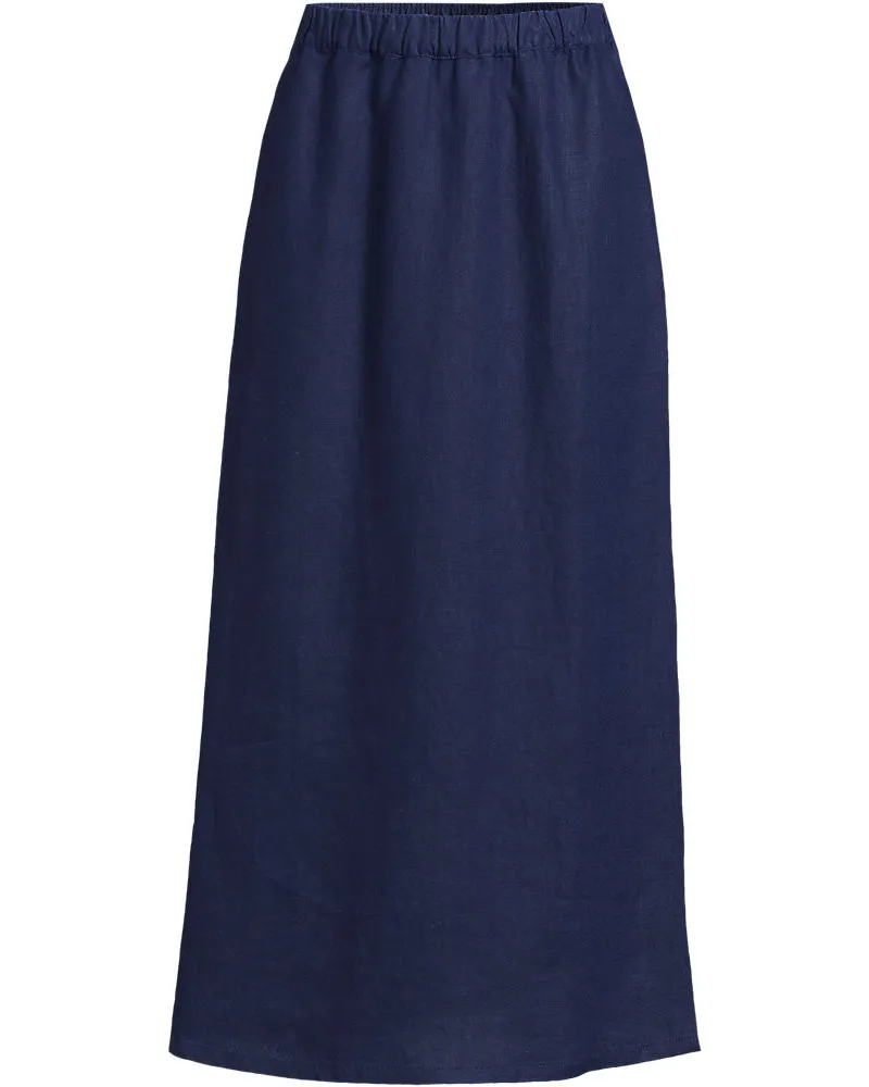 Lands' End Premium Reinleinen-Midirock mit Elastikbund, Damen, Größe regular, Blau, Leinen, by Blau