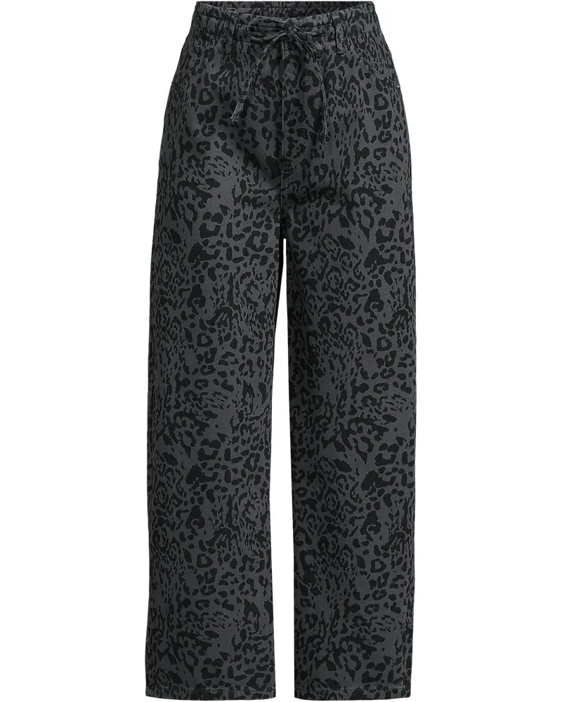 Lands' End Gemusterte 7/8-Jeans mit weitem Bein High Waist, Damen, Größe regular, Schwarz, by Schwarz