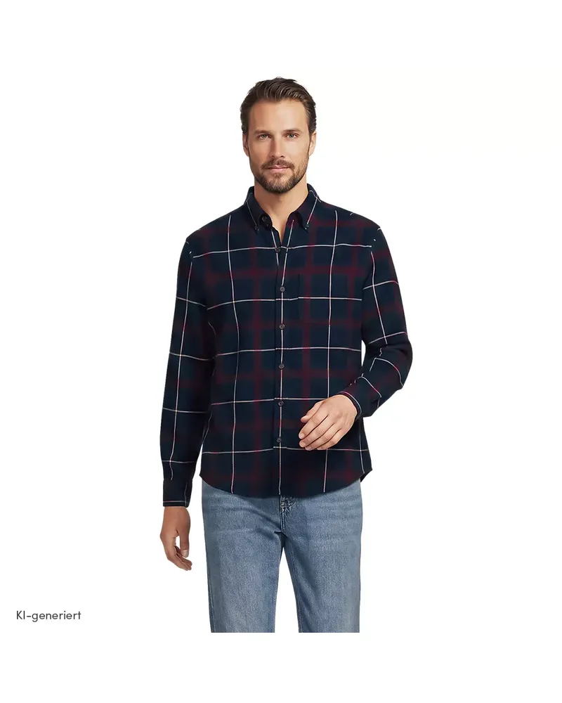 Lands' End Flanellhemd Flagship Classic Fit, Herren, Größe regular, Blau, Baumwolle, by Blau