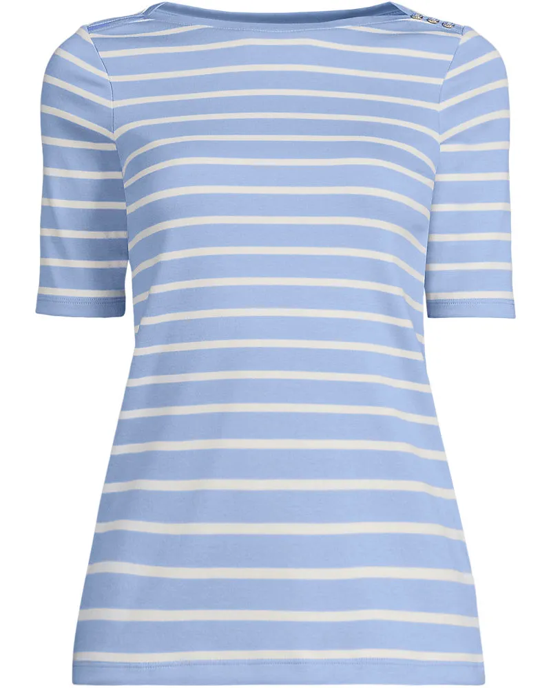 Lands' End Supima-Shirt aus Baumwolle mit U-Boot-Ausschnitt, Damen, Größe regular, Lila, Baumwolle, by Lila