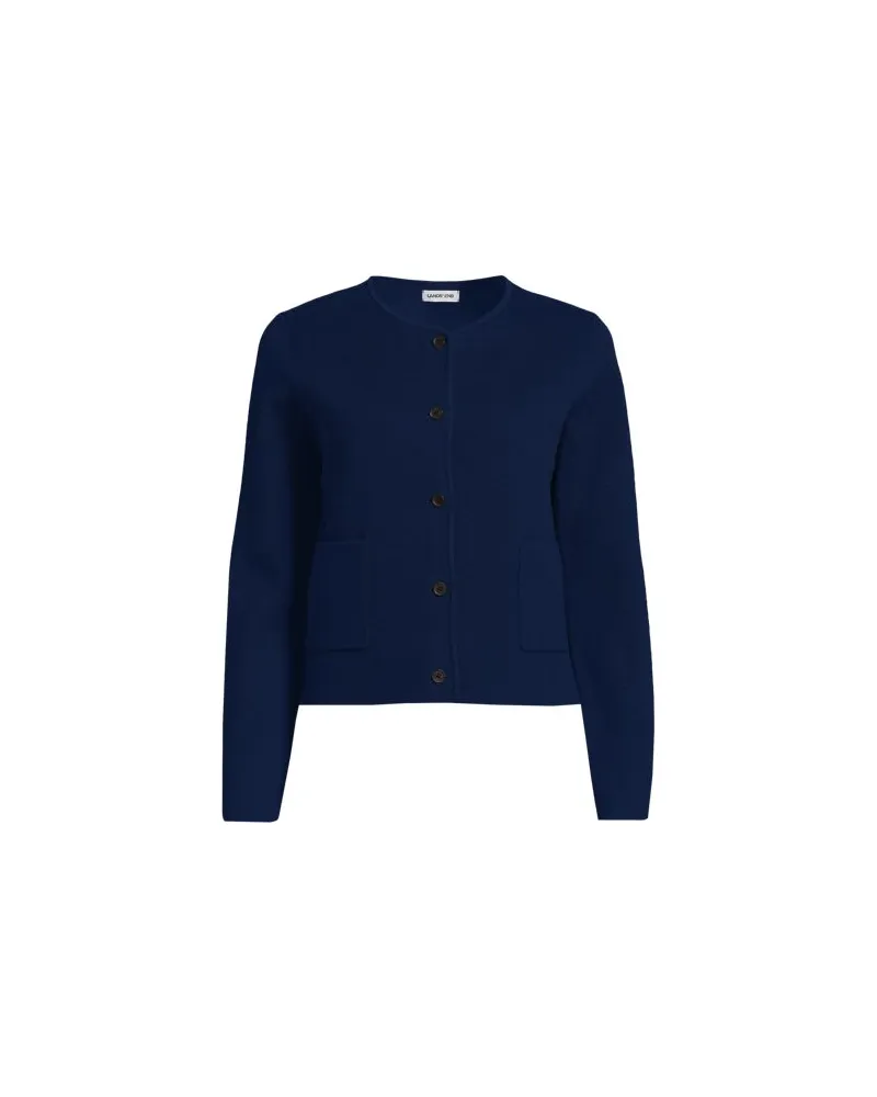 Lands' End Kragenloser Feinstrick-Blazer, Damen, Größe plus, Blau, Baumwolle, by Blau