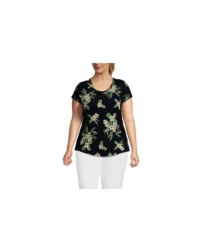 Lands' End Shirt aus Baumwolle/Modal-Mix mit Ballett-Ausschnitt, Damen, Größe plus, Schwarz, Baumwolle Modal, by Schwarz