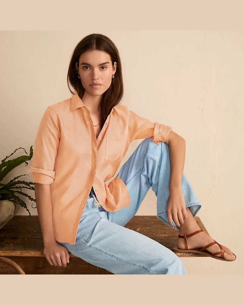 Lands' End Premium Reinleinen-Bluse, Damen, GrÃ¶ÃŸe petite, GrÃ¼n, Leinen, by Grã¼n