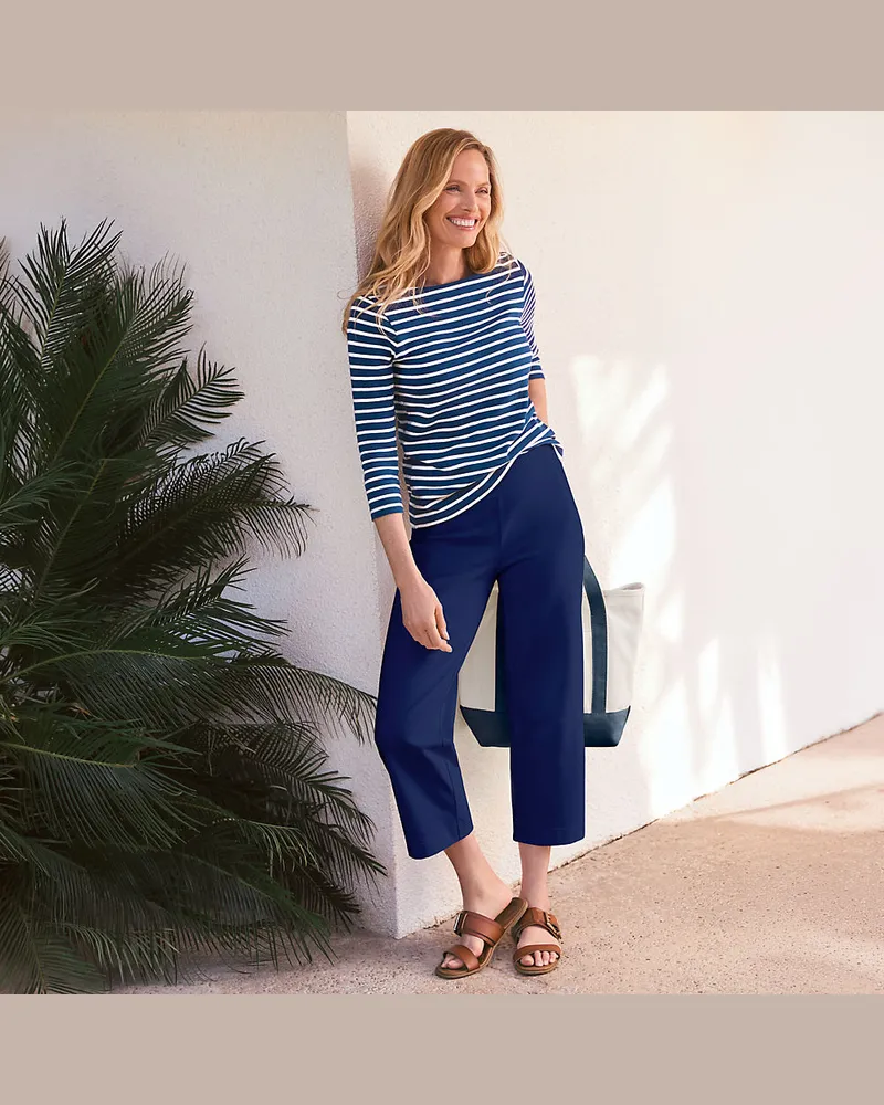 Lands' End Stretch-Freizeithose in 3/4-Länge, Damen, Größe regular, Blau, Baumwoll-Mischung, by Blau