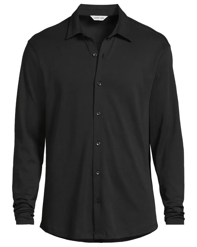Lands' End Jerseyhemd aus Baumwolle, Herren, Größe regular, Schwarz, Baumwolle, by Schwarz