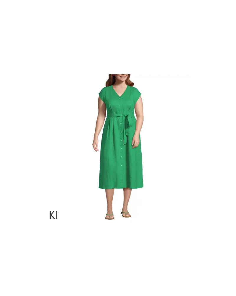 Lands' End Midikleid aus Leinen, Damen, Größe plus, Grün, Leinen, by Grün