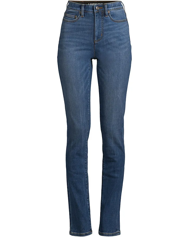 Lands' End Shaping Jeans Straight Fit High Waist, Damen, Größe petite, Blau, Baumwoll-Mischung, by Blau